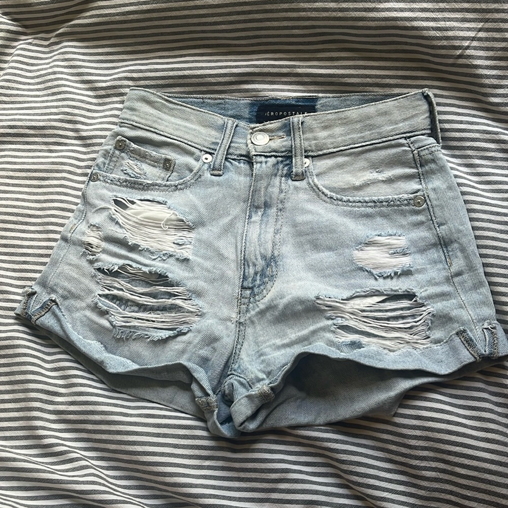 Aeropostal Mom Short Blue Ripped Denim Jean Shorts